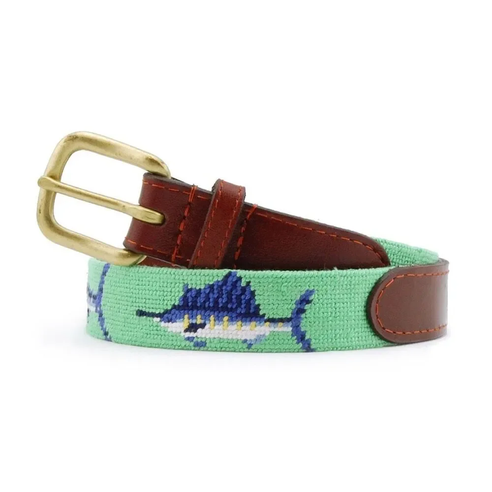 Smathers & Branson Boys Size L Needlepoint Belt Fish Green